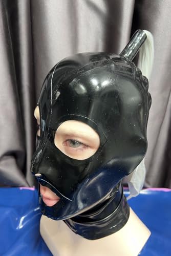 eurocatlatex Latexhaube, schwarze Maske, Gummi, Partymaske, handgefertigt, Kostüme, Kapuze (M) von eurocatlatex