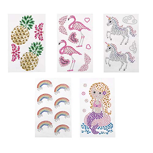 ewtshop® Edelstein Aufkleber, Strasssteine Sticker der Themen Regenbogen, Flamingo, Meerjungfrau, Ananas und Einhorn von ewtshop