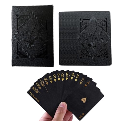 Schwarze Spielkarten – Set mit 54 exquisiten schwarzen Pokerfolien-Spielkarten | Black Gold Poker | Black Foil Poker | Interaktives Spielzeug für Erwachsene für Familieninteraktion, Partyspiele von fanelod