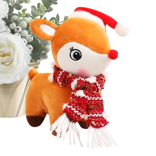 fanelod Christmas Reindeer Plush, 18CM Christmas Elk Stuffed Animals, Stuffed Deer Toys, Huggable Elk Stuffed Animal Toy, Soft Christmas Hat Elk Plushies with Scarf for Winter House Decor von fanelod