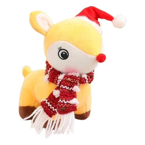 fanelod Christmas Reindeer Plush, 18CM Christmas Elk Stuffed Animals, Stuffed Deer Toys, Huggable Elk Stuffed Animal Toy, Soft Christmas Hat Elk Plushies with Scarf for Winter House Decor von fanelod