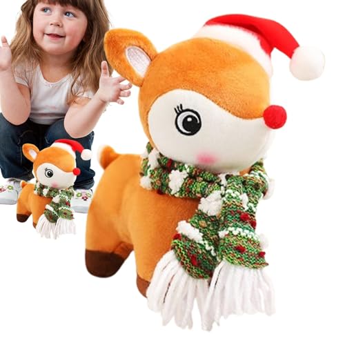 fanelod Christmas Reindeer Plush, 18CM Christmas Elk Stuffed Animals, Stuffed Deer Toys, Huggable Elk Stuffed Animal Toy, Soft Christmas Hat Elk Plushies with Scarf for Winter House Decor von fanelod