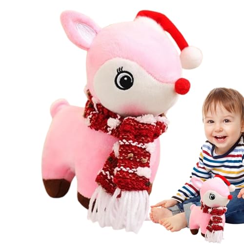 fanelod Christmas Reindeer Plush, 18CM Christmas Elk Stuffed Animals, Stuffed Deer Toys, Huggable Elk Stuffed Animal Toy, Soft Christmas Hat Elk Plushies with Scarf for Winter House Decor von fanelod