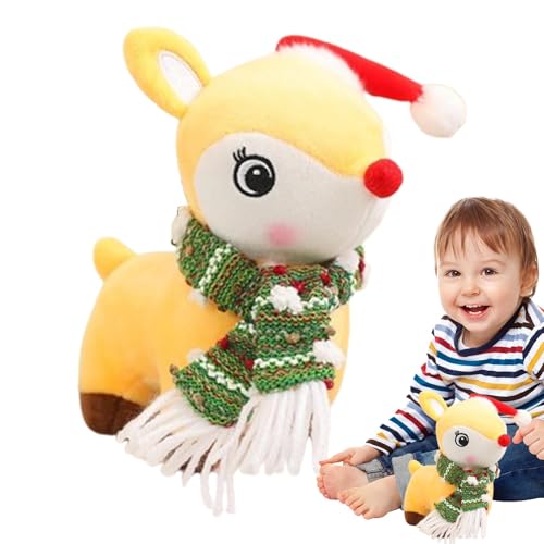 fanelod Christmas Reindeer Plush, 18CM Christmas Elk Stuffed Animals, Stuffed Deer Toys, Huggable Elk Stuffed Animal Toy, Soft Christmas Hat Elk Plushies with Scarf for Winter House Decor von fanelod