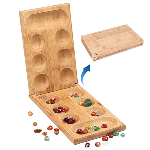 fanelod Gesellschaftsspiel Mancala aus Holz – Faltschach aus Holz mit Kieselsteinen aus bunten Natursteinen | Gesellschaftsspiel für große Gruppen, Partys, Reisen, Familienveranstaltungen von fanelod