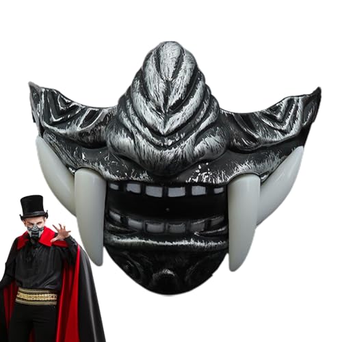 fanelod Halloween Cosplay Fangs Gesichtsbedeckung, halbe Gesichtsbedeckung mit Fangs,Gruselige Requisiten Horror Cosplay Fangs Kostümzubehör | Tierschädel-Design, robuste und bequeme Gesichtsbedeckung von fanelod