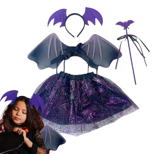 fanelod Kinder Halloween Kleidung Requisiten,Halloween Teufel Fledermaus Kostüm - Teufelskostüm für Kinder,Gotische schwarze Feder mit bösen Hörnern für Halloween, Weihnachten, Ostern von fanelod