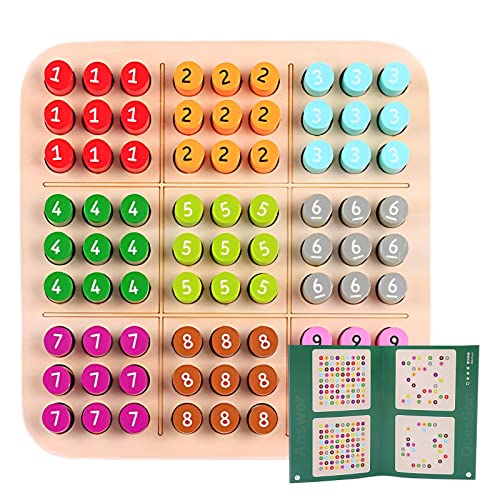 fanelod Sudoku-Spielbrett | Buntes interaktives Zahlenpuzzle aus Holz - Lernspielzeug, Puzzlespiel, Mathe-Rätsel, Geschenk für Jungen und Mädchen ab 3 Jahren, pädagogisches Logikspiel von fanelod