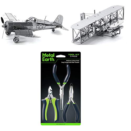 Fascinations Metal Earth 3D-Metall-Modellbausatz – Wright Brothers Flugzeug – F4U Corsair – Werkzeug-Set von fascinations