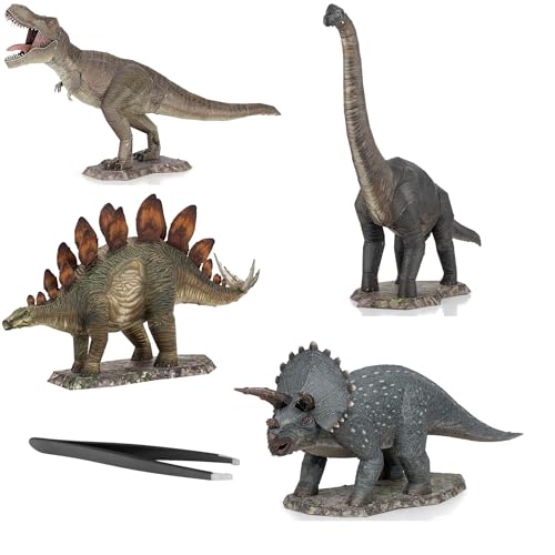 Metal Earth 3D-Metallmodellbausätze, farbige Dinosaurier, 4er-Set – Stegosaurus – Tyrannosaurus Rex – Triceratops – Brachiosaurus mit Pinzette von fascinations