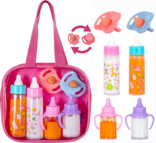 fash n kolor®️ Puppenzubehör Baby puppen Zubehör für puppenwagen, 6 Set in Wickeltasche, Magische Flasche Puppenzubehör, Babypuppen, Spielzeug, Puppenpflegeset, Geschenke von fash n kolor