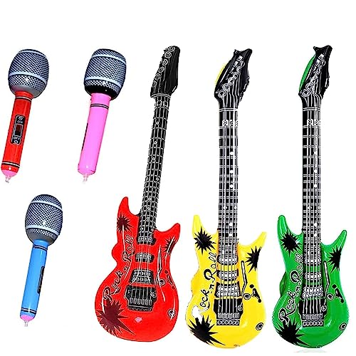 Aufblasbare Gitarre, 6 Stück Aufblasbare Instrumente, Buntes Aufblasbare Gitarre, Mikrofone, 3 Aufblasbare Gitarre,3 Mikrofone,gelten Aufblasbare Gitarre Zum Feiern Des Karnevals von fidget pack