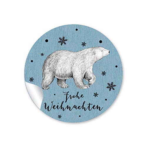 24 STICKER: 24 Weihnachtssticker zu Weihnachten in BLAU mit Eisbär • "FROHE WEIHNACHTEN" • Papieraufkleber/Aufkleber/Etiketten • Format 4 cm, rund, matt von fioniony