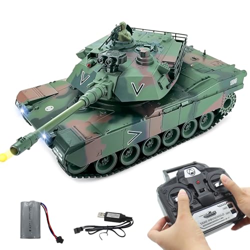 1/18 RC Panzer, M412 Hauptkampf Ferngesteuertes Panzer-Modellspielzeug, 15CH Battle Army Tank Licht Rauch Sound, Militärisches RC-Fahrzeug für Erwachsene und Kinder, das BBS und Wasserbomben abschießt von fisca