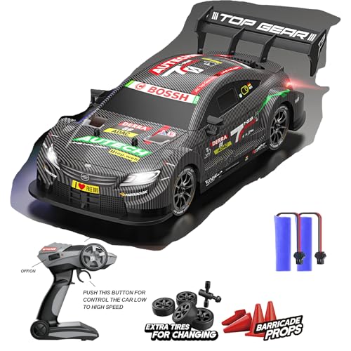 fisca RC Drift Auto 1/16 Ferngesteuertes Auto 4WD 30+KM/H Hohe Geschwindigkeit Fahrzeug mit LED Lichtern, Extra Drifting Tires Rennfahrzeug Spielzeug Geburtstagsgeschenke für Erwachsene Jungen, von fisca