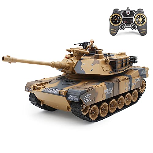 fisca 1/18 Ferngesteuerter Panzer 2,4 GHz, 15 Kanal M1A2 RC Panzer mit Rauchen – Abrams Main Battle Tank That Shoot BBS Airsoft Bullets Militärspielzeug für Kinder und Erwachsene von fisca