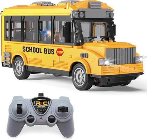 fisca 1/30 RC Schulbus, 2.4G Ferngesteuertes Schulauto 4-Kanal-Stadt Classic Bus Spielzeug elektronische Fahrzeuge Öffnung Tür für Kleinkinder mit Lichtern, Geschenke für Kinder Jungen Mädchen 3+ von fisca