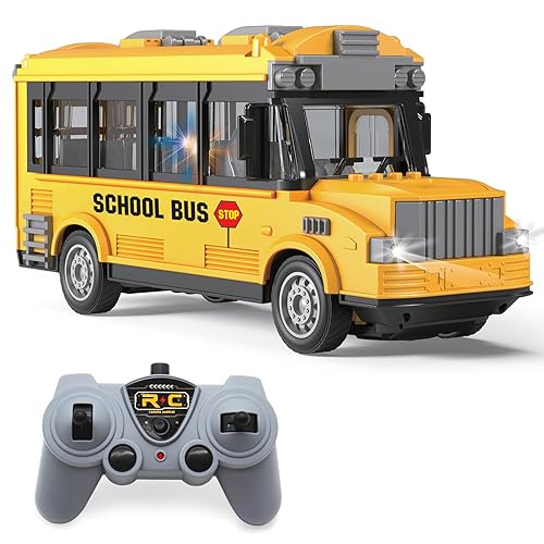 fisca 1/30 RC Schulbus, 2.4G Ferngesteuertes Schulauto 4-Kanal-Stadt Classic Bus Spielzeug elektronische Fahrzeuge Öffnung Tür für Kleinkinder mit Lichtern, Geschenke für Kinder Jungen Mädchen 3+ von fisca