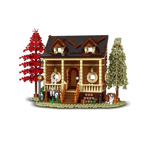 fisca 1645PCS Waldhütte Bauklötze Set mit Lichtern – DIY Holzhaus Konstruktionsspielzeug für kreative Erwachsene, Jugendliche und Kinder – Pädagogisches Geschenk für BAU- und Handwerksliebhaber von fisca