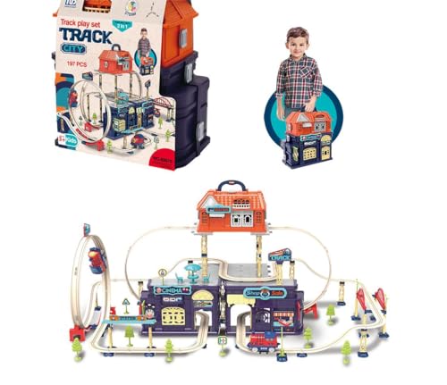 fisca 197PCS Train Tracks Toy Set für Kleinkinder Alter 3-10, Schienen-Spielset, Eisenbahnschiene Spielzeugauto, Spielzeug Geburtstag für Jungen Mädchen von fisca