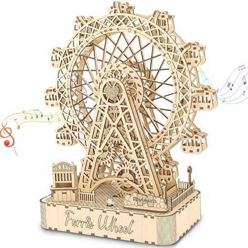 3D Holzpuzzle Spieluhr Bausatz, DIY Romantisches Karussell Mechanischer Modellbaukasten, Kreativer Holzbausatz für Jugendliche und Erwachsene, Perfekter Geburtstag für Jungen Mädchen 14+ (Skywheel) von fisca