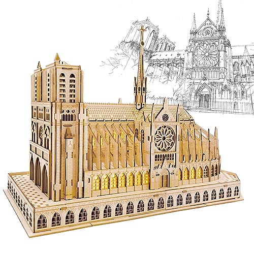 Fisca 3D Puzzle Modell Bausatz Notre Dame De Paris Kirche Modell Bausätze mit Led Licht, Model Craft Architecture Building Puzzle Set, DIY-Hobby-Geschenk für Erwachsene (Notre Dame de Paris) von fisca