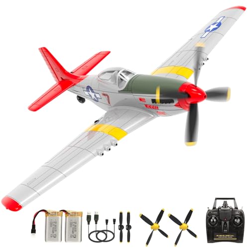 fisca P51D RC Flugzeug, 4CH RC Flugzeug mit Hochgeschwindigkeitsmotor, Ferngesteuertes Flugzeug mit Xpilot Stabilisierungssystem & Kunstflug, Ferngesteuertes Flugzeug Kinder (Silber) von fisca