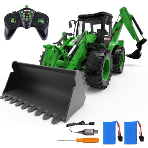 fisca Ferngesteuerter Frontlader RC Backhoe Bagger, 1/14 Scale 2.4Ghz RC Baufahrzeug 9 Kanal voll funktionsfähig Traktor Spielzeug mit Sounds & Lichter für Kinder Alter 8 9 10 11 12 Jahre alt von fisca