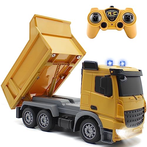 fisca RC Dump Truck, 7 Kanäle voll funktionsfähiger Ferngesteuerter Muldenkipper, 2.4GHz RC Baufahrzeuge mit Lichtern und Geräuschen, 1/24 Truck Spielzeug Geschenke für Jungen Mädchen & Kinder von fisca