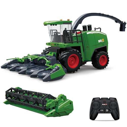 fisca Ferngesteuerter Mähdrescher, RC Bauernhof Harvester Traktor, 2,4-GHz Erntetraktor Bauernhof Fahrzeug Spielzeug mit Licht und Spray für Kinder von fisca