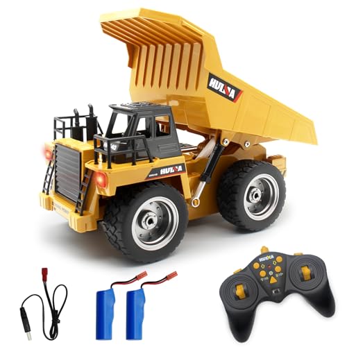 fisca Ferngesteuerter Muldenkipper 2.4Ghz RC Truck 9 Kanal 4WD Mine Baufahrzeug Spielzeug mit LED Licht und Metallkabine für Kinder ab 5 6 7 8 9 Jahren von fisca