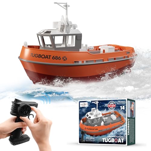 fisca Ferngesteuertes Boot - 1/72 Hochgeschwindigkeits-RC-Boot für Pools und Seen, RC-Schlepper mit 40 Minuten Spielzeit und Batterie-Erinnerung für Kinder und Erwachsene (Orange) von fisca