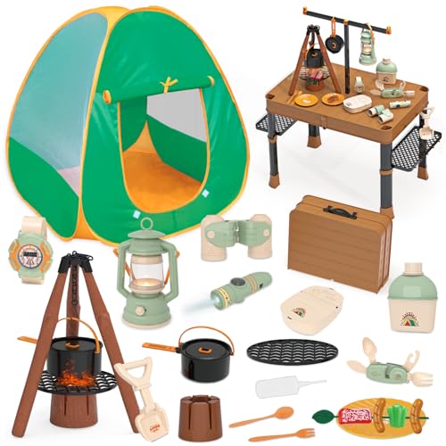 fisca 62PCS Kinder Spielzelt - Spielhaus Spielzelt für Kinder Spielzelte Campingzelt mit Campingausrüstung & Werkzeug, Abenteuer Camping Set für Kleinkinder Kinder Outdoor Indoor Garten Spielzelt von fisca