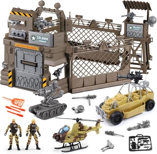 fisca Military Toys Set Military Base Playset Army Men Soldiers Action Figures Military Vehicles Weapon Gear Military Model Toy Set for Kids 3+ Year Old von fisca