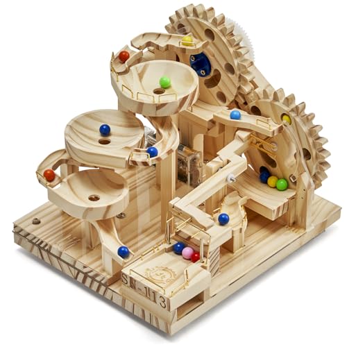 fisca Holz-Marmorbahn 3D Puzzle - Elektrisch betriebenes Baukit mit Antriebszahnrädern für Erwachsene und Kinder - Kreatives Holzmodell Geschenke für Jungen und Mädchen von fisca