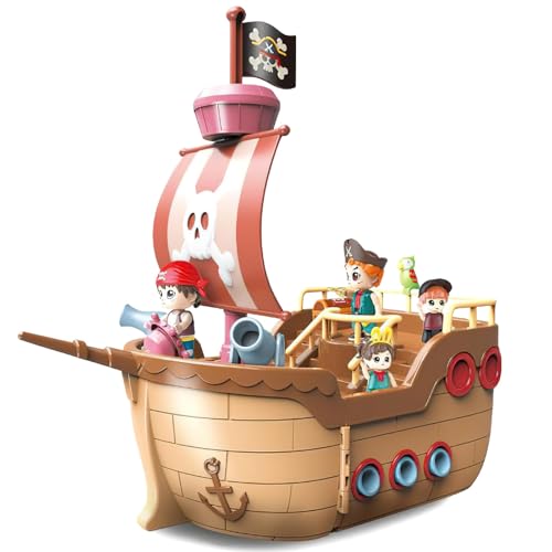 fisca Piratenschiff Spielzeug, Transform Piratenschiff Spielset mit Figur & Puppenhaus Zubehör, Kinderspielzeug für Pretend Play Mädchen & Jungen im Alter von 3+ Jahren von fisca