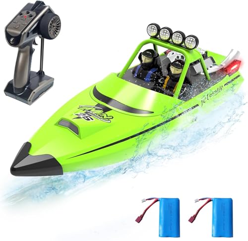 fisca RC-Boot mit LED-Licht für Kinder und Erwachsene, 2.4GHz selbstaufrichtendes ferngesteuertes Boot, 30KM/H Hochgeschwindigkeits-Rennboote Spielzeug für Pools Seen Fluss von fisca