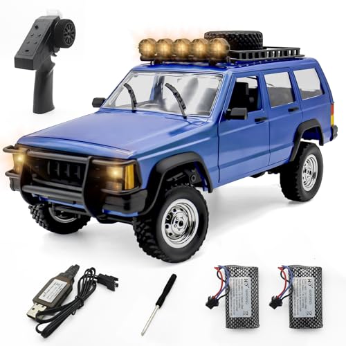 fisca RC Crawler, 1/12 2.4GHz 4WD Off-Road RC-Kletterauto, All Terrain Hobby Klasse RC LKW mit offenen Türen & LED Licht, Geschenk für Kinder & Erwachsene (Blue) von fisca