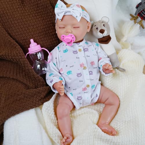 fisca Reborn Baby Puppen für Mädchen, 17 Zoll schlafende Neugeborene Baby Puppen mit Schwerkraft Sensing Sound-Funktion, Echtes Aussehen lebensechte Baby Mädchen Puppen mit weichen Körper von fisca