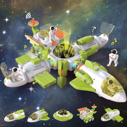 fisca Space Shuttle Rakete Spielzeug, 10-IN-1 STEM Luft- und Raumfahrt-Raketenwerfer Weltraumspielzeug mit Konsole & Astronauten, Space Mission Raumschiff Spielzeug für 5+ Jahre alte Jungen von fisca