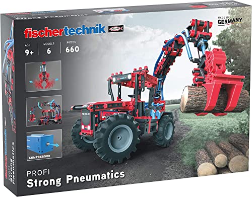 fischertechnik 559876 PROFI Strong Pneumatics – Bausatz für Kinder ab 9 Jahren, pneumatisch betriebenes Konstruktionsspielzeug mit Traktor und 5 weiteren Modellen von fischertechnik