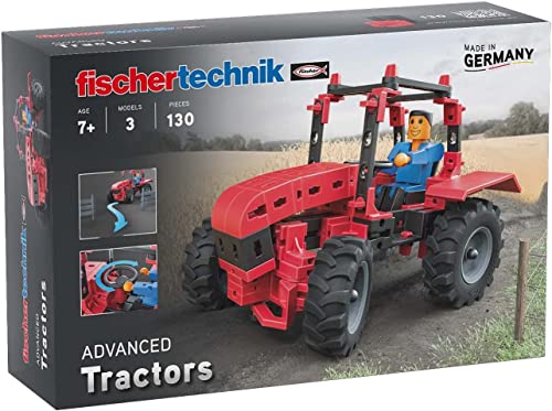 fischertechnik 544617 Tractor - Konstruktionsspielzeug ab 7 Jahre - 3 landwirtschaftliche Modelle zum Thema Traktor - Die Fahrzeuge des Bausets verfügen über eine realitätsnahe Achsschenkel-Lenkung von fischertechnik