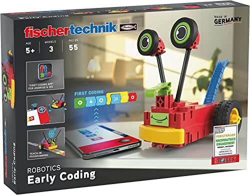 fischertechnik 559889 ROBOTICS – Early Coding, Bausatz für Kinder ab 5 Jahren, Experimentierkasten für 3 Roboter Modelle, zum Bauen & Programmieren, mit Motoren & Sensoren von fischertechnik