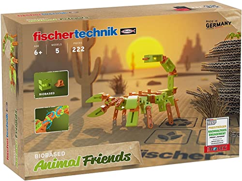 fischertechnik 563576 ADVANCED Animal Friends – Bausatz für Kinder ab 6 Jahren, Motorikspielzeug aus nachhaltigem Bio-Polyamid, mit 5 beweglichen Tiermodellen, Grün von fischertechnik