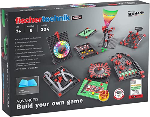 fischertechnik 564067 ADVANCED Build your own game – Baukasten für Kinder ab 7 Jahren, Konstruktionsspielzeug, Spielesammlung mit Roulette, Glücksrad & Labyrinth, Schwarz von fischertechnik