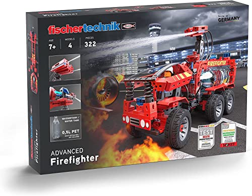 fischertechnik 564069 Advanced Firefighter – Bausatz für Kinder ab 7 Jahre, Experimentierbaukasten mit Feuerwehrauto & Spritzfunktion, fördert technisches Verständnis, Schwarz, Mittel von fischertechnik