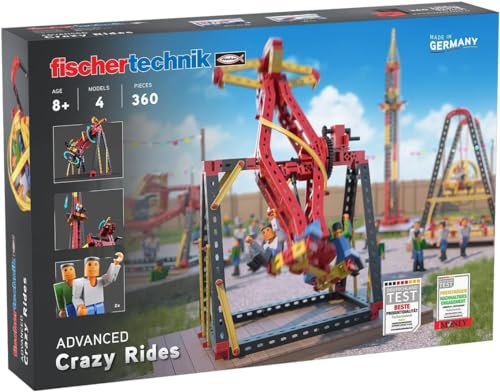 fischertechnik Building Kit Advanced 569019 Crazy Rides-Bausatz für Kinder ab 8 Jahre, Freizeitpark Baukasten mit Karussell und Free Fall Tower, Schwarz, Bunt von fischertechnik