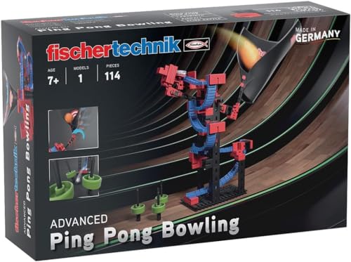 fischertechnik 569017 Advanced Ping Pong Bowling / Baukasten für Kinder ab 7 Jahre, Konstruktionsspielzeug, Kegelspiel mit Trichter, Schwarz von fischertechnik