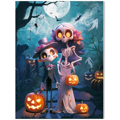 Fishwisdom 100-teiliges Puzzle für Kinder Alter Familie Zeit Halloween Horror Totenkopf Paare (Totenkopf-Paare) von fishwisdom