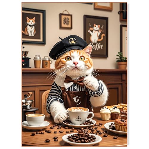 Fishwisdom 500 Teile Puzzle für Erwachsene und Jugendliche und Kinder, Familie, glückliche Geschenkidee, Katzen-Serie, Katze, Barista von fishwisdom